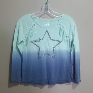 Justice Blue Ombre Star Fringe Long Sleeve Tee Size 10
